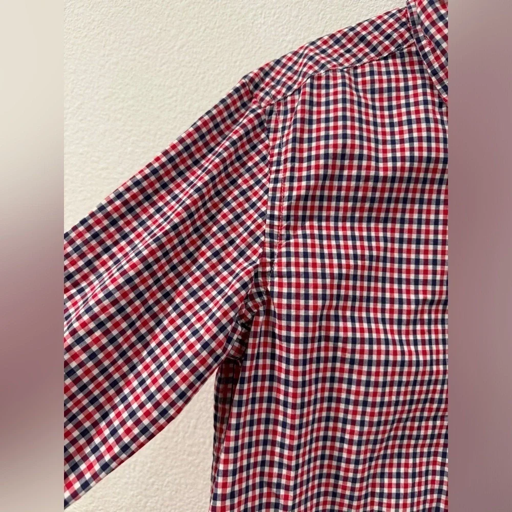 Ralph Lauren Boys Plaid Button Down Collared Logo Red White Blue Shirt Medium